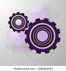 Two gears of different sizes on a blurred background with a gradient. Vector graphics
