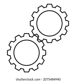 Zwei Zahnräder Getriebe-Cogwheels verbunden Arbeitsmechanismus Umriss-Symbol schwarze Farbe Vektorgrafik flach einfaches Bild