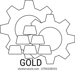 Dos engranajes y barras de oro se representan visualmente en un formato gráfico