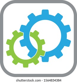 Two gears in green and blue, gears Icon