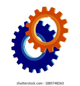 Two gears icon. 3D vector illustration in flat style isolated on white background. Icon for the Options, Settings, Technical Support, Service menu or others.