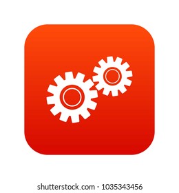 Two gears icon digital red for any design isolated on white vector illustration