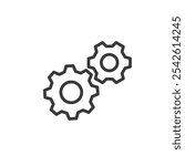 Two gears, icon in line design. Gears, cogwheels, mechanics, machinery, engineering, teamwork, process on white background vector. Two gears icon editable stroke icon