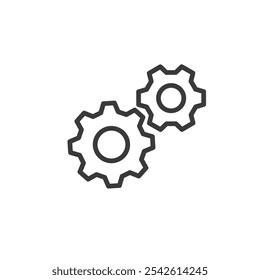 Two gears, icon in line design. Gears, cogwheels, mechanics, machinery, engineering, teamwork, process on white background vector. Two gears icon editable stroke icon