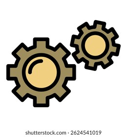 Two gears icon. Outline two gears vector icon color flat isolated