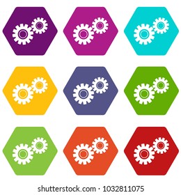Two gears icon set many color hexahedron isolated on white vector illustration