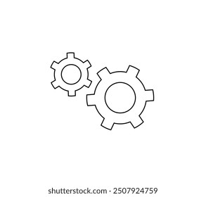 Two gears interconnected symbolizing settings, teamwork, or mechanical processes. Ideal for concepts like configuration, process optimization, or collaboration. Simple vector design in black.