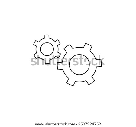 Two gears interconnected symbolizing settings, teamwork, or mechanical processes. Ideal for concepts like configuration, process optimization, or collaboration. Simple vector design in black.