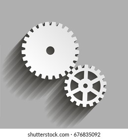 Two gears on a yellow background. Illustration with shadow design