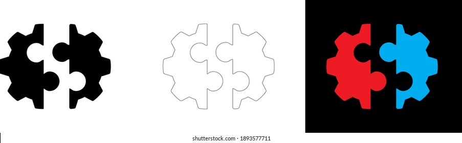 Two Gears To One Icon Vector Illustration