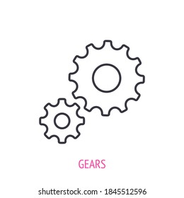 Two gears outline icon. Vector illustration. Symbols of team work and engineering. Vehicle mechanism part. Thin line pictogram for user interface. Isolated white background