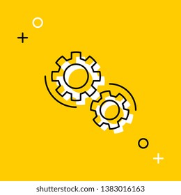 two gears thin line icon on yellow background for web and mobile app. vector illustration easy to edit and customize. eps 10