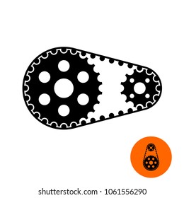 Two gears with timing belt illustration. Sprocket wheel with chain. Engine parts.