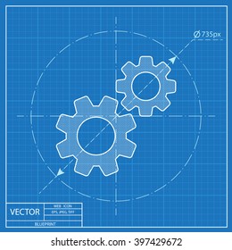 Two Gears Vector Blueprint Icon 