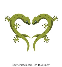 Two geckos in love, animal in love flat illustrations.