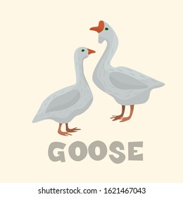 Two geese cute children's vector illustration