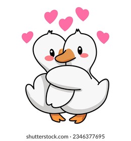 two geese, love, funny kawaii 2 funny geese vector illustration