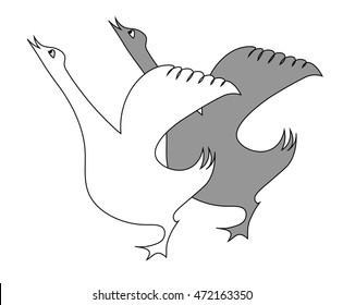 Two Geese, White and Grey