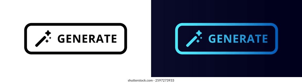 Two generate buttons featuring a magic wand icon, displayed in black and blue designs for interface use.