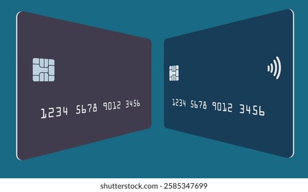 Two generic mock credit cards or debit cards are seen  . Copy space on the cards for your text. Illustration.