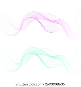 Two gentle waves of pink and mint colored lines. Eps 10