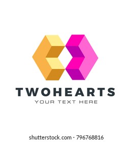 Two geometric hearts constructed from an isometric grid.