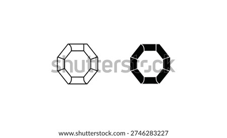 Two geometric octagonal shapes with alternating black and white segments
