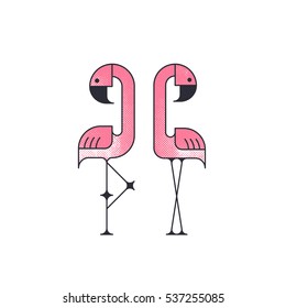 Two geometrical flat vector flamingo birds. 