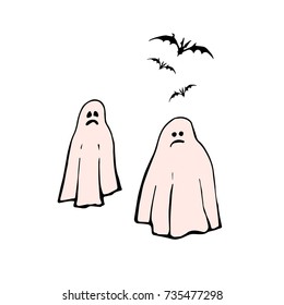 Two ghosts with flying bats