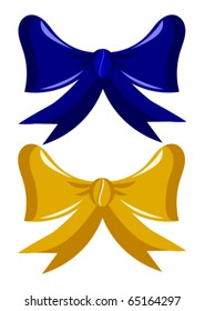 Two gift bows gold and dark blue over white