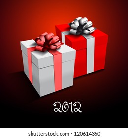 Two Gift box with bow and light - Vector background