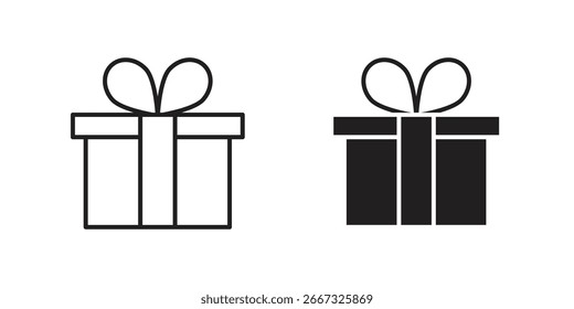 Dois ícones de caixa de presente: uma arte de linha, uma preenchida. Perfeito para sites, aplicativos ou apresentações.