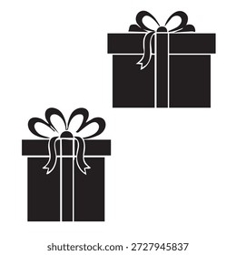 Dos siluetas de caja de regalo con arcos presentan sorpresa