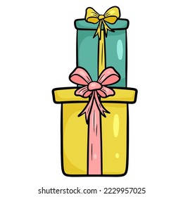 Dos cajas de regalo con arcos. ilustración de vector de color de contorno