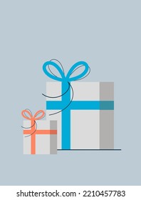 Two gift boxes, large and small, tied with ribbons. Editable falt vector illustration EPS 10