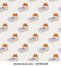 Two gift boxes tied with ribbons and strings - vector seamless pattern