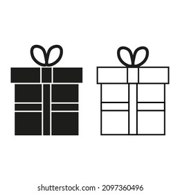 Two gift silhouette icon. Black and white. Surprise box. Holiday decor. Outline art. Vector illustration. Stock image. 