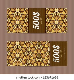 Two gift vouchers in moroccan style. Vector discount cards. Floral ornaments.