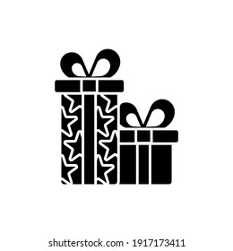 Two gifts glyph icon. Closed present. Surprise in box. Celebrate birthday. Give away. Thin line customizable illustration. Contour symbol. Vector isolated outline drawing.