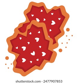 two gingerbread cookies with a maple leaf design and small hearts for canada day, for posters, designs or banners