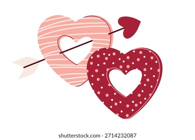 Dos corazones de jengibre con la flecha de Cupido, Clipart romántica para el día de San Valentín
