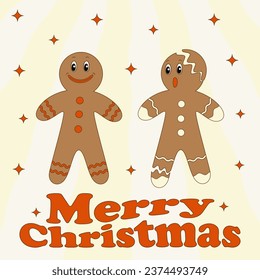 Two gingerbread men in cartoon style. Vector Christmas illustration.