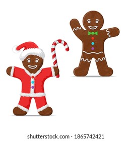 two Gingerbread men. Christmas cookie holiday, sweet food, traditional biscuit, vector illustration