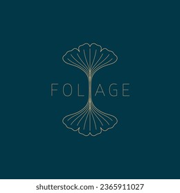 Two ginkgo leaves logo design template. Linear graphic style. Vector illustration.