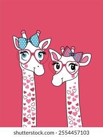 
two giraffa t-shirt graphic design vector illustration 