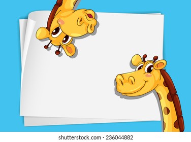 Two giraffe on the white writing note