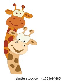 Two giraffes best friends vector. Hand drawn Illustration of Two Giraffe in sketch style with free text area. front view