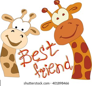 Two giraffes best friends vector. Hand drawn Illustration of Two Giraffe in sketch style.