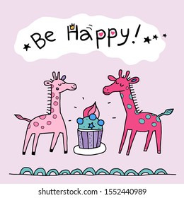 two giraffes are eating cake 