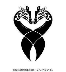 Dos jirafas formando un corazón con sus cuellos, ilustrados en blanco y negro, simbolizando el amor y la unidad.